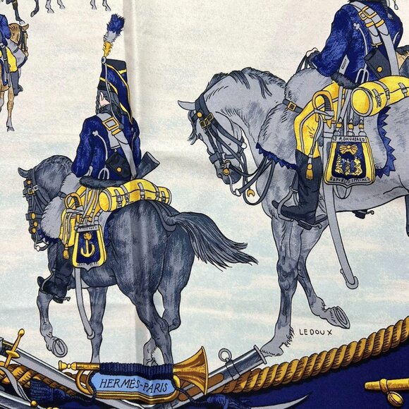 HERMES “MARINE ET CAVALERIE" 35” x 35” / 90 Multicolor Silk 100% Scarf #1368 - Picture 3 of 5